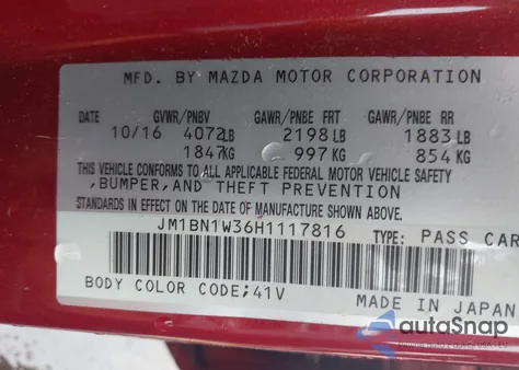 2017 Mazda Mazda3 Grand Touring from USA, damaged, VIN JM1BN1W36H1117816